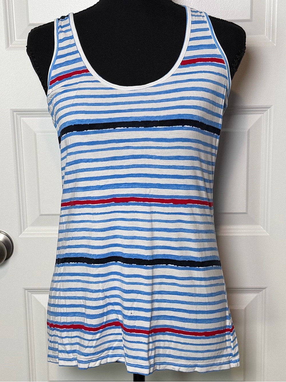 Old Navy Blue, White & Red Striped Scoop Tank Top Size Small